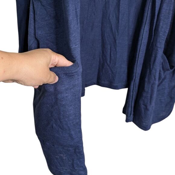 Lunya Linen Knit Cardigan Deep Blue Pockets One Size Open Front Sweater Robe - Picture 4 of 10